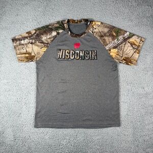 University of Wisconsin Badgers Shirt Size Large Camouflage Hunting Short Sleeve